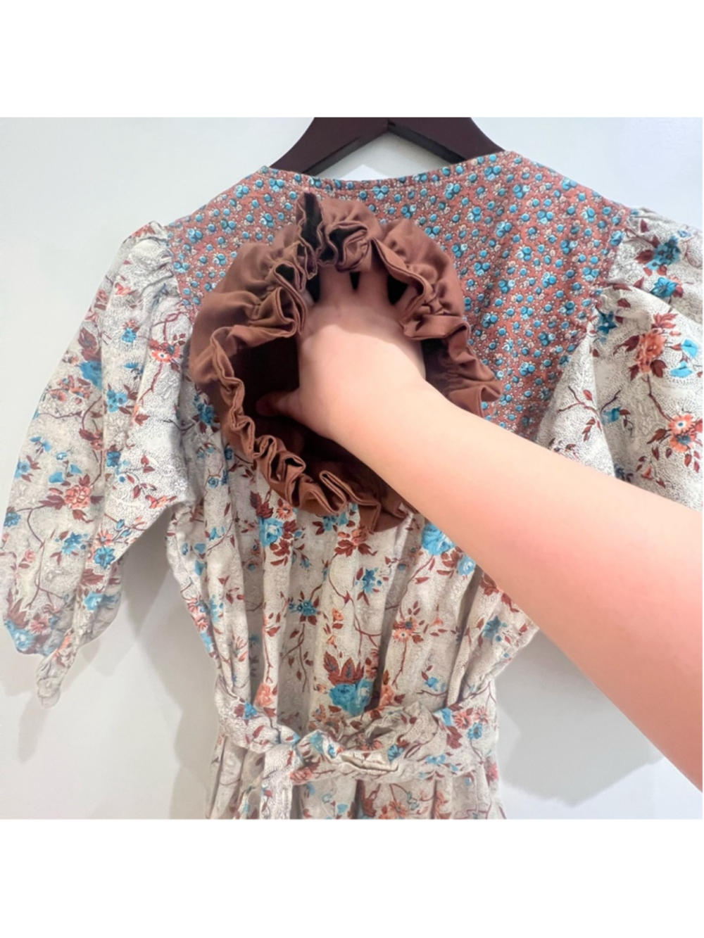 Vintage Prairie Floral Maxi Dress - Puff Sleeve Cottagecore Boho Size M Brown - Picture 6 of 8